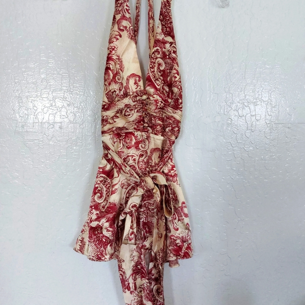 bcbgmaxazria halter v neck silk top wine and cream